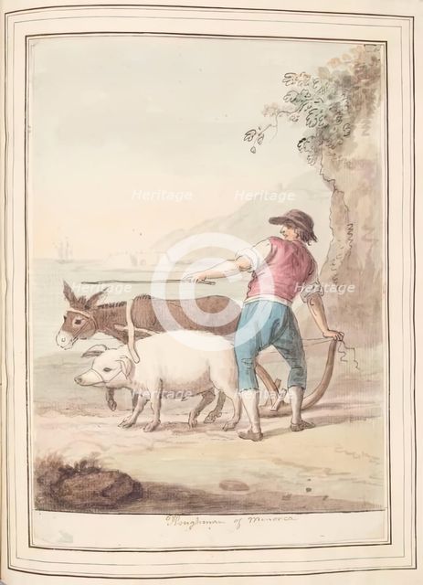 Ploughman of Minorca, leaf from 'A Collection of Dresses by David Allan Mostly from Nature', 1776. Creator: David Allan.