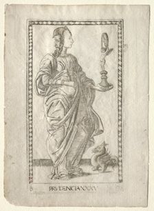 Prudence (from the Tarocchi, series B: Cosmic Principles & Virtues, #35), before 1467. Creator: Master of the E-Series Tarocchi (Italian, 15th century)