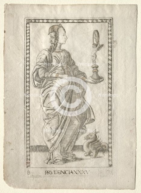 Prudence (from the Tarocchi, series B: Cosmic Principles & Virtues, #35), before 1467. Creator: Master of the E-Series Tarocchi (Italian, 15th century).