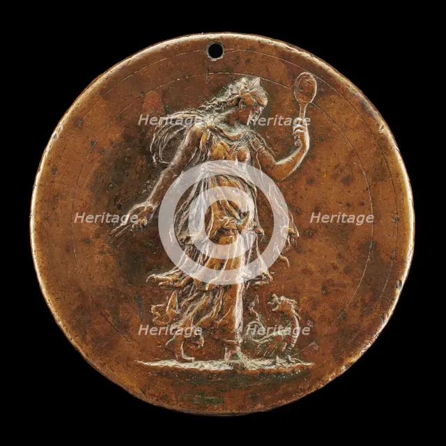 Prudence Holding a Mirror and Compasses [reverse], probably 1518/1525. Creator: Unknown.