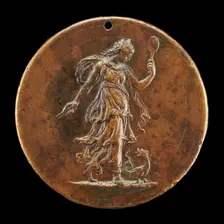 Prudence Holding a Mirror and Compasses [reverse], probably 1518/1525. Creator: Unknown