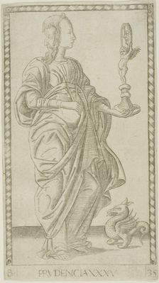 Prudence, plate 35 from Genii and Virtues, c.1465. Creator: Unknown