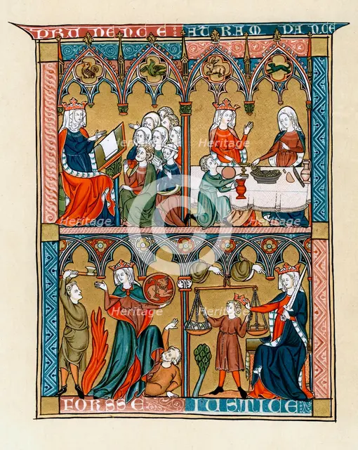 Prudence, Temperance, Fortitude and Justice, 1290-1300. Artist: Unknown