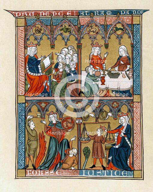 Prudence, Temperance, Fortitude and Justice, 1290-1300. Artist: Unknown