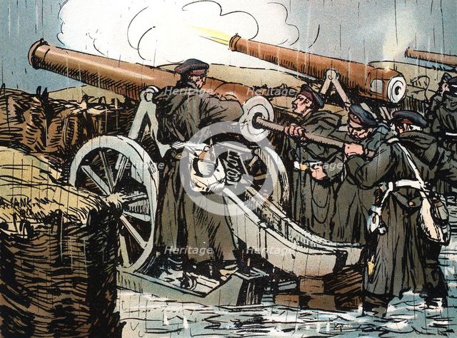 Prussian artillery battery in action, Franco-Prussian War, 1870-1871. Artist: Unknown