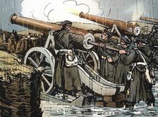 Prussian artillery battery in action, Franco-Prussian War, 1870-1871