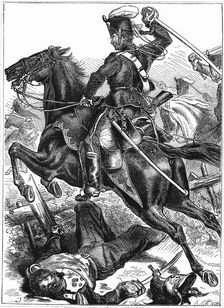 Prussian Hussar charging with sword drawn, Franco-Prussian War 1870-1871