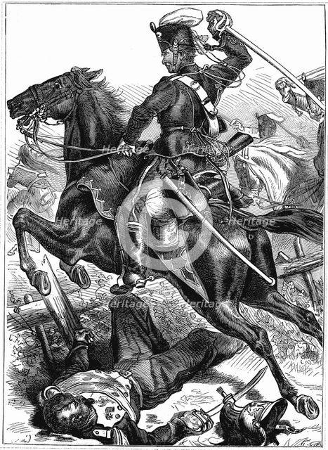 Prussian Hussar charging with sword drawn, Franco-Prussian War 1870-1871. Artist: Unknown