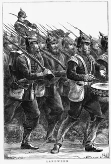 Prussian soldiers on the march, Franco-Prussian War, September 1870