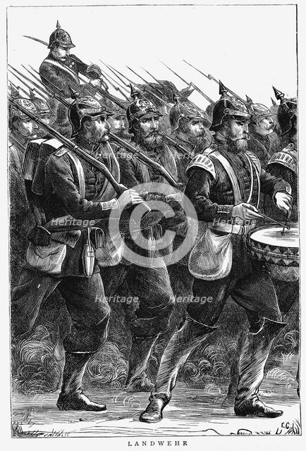 Prussian soldiers on the march, Franco-Prussian War, September 1870. Artist: Unknown