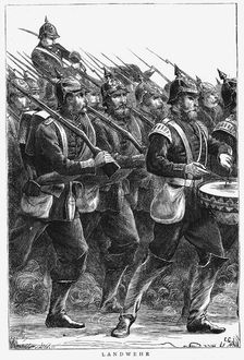 Prussian soldiers on the march, Franco-Prussian War, September 1870