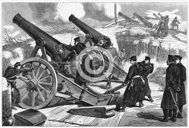 Prussian siege guns at the siege of Paris, Franco-Prussian War, 1871. Artist: Unknown