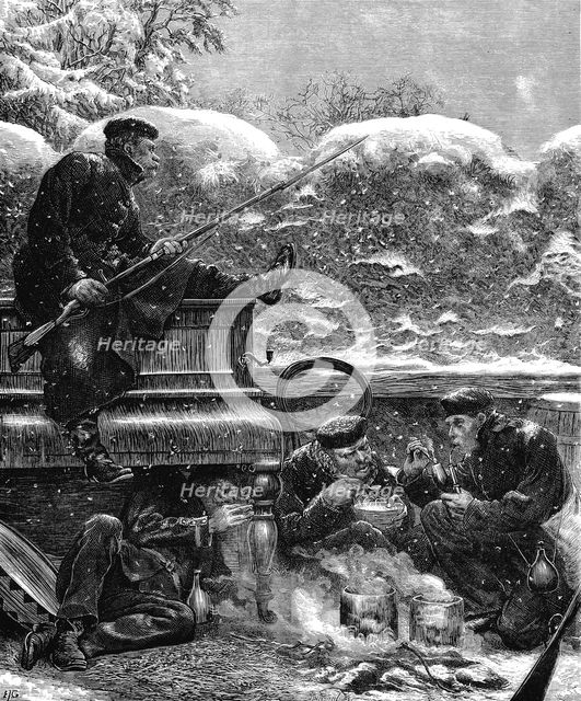 Prussian troops at the siege of Paris, Franco-Prussian War, December 1870. Artist: Unknown