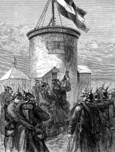 Prussian troops hoisting their flag at Valerien, Franco-Prussian War, 1870-1871 (c1880)