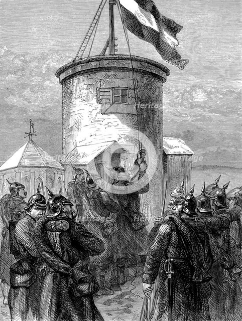 Prussian troops hoisting their flag at Valerien, Franco-Prussian War, 1870-1871 (c1880). Artist: Unknown