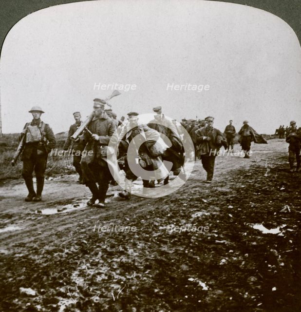 Prussians captured by 'Old Contemptibles' in the advance at Pozieres, World War I, 1914-1918.Artist: Realistic Travels Publishers