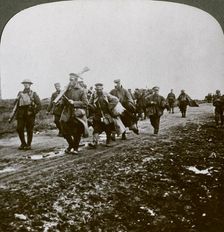 Prussians captured by Old Contemptibles in the advance at Pozieres, World War I, 1914-1918.Artist: Realistic Travels Publishers