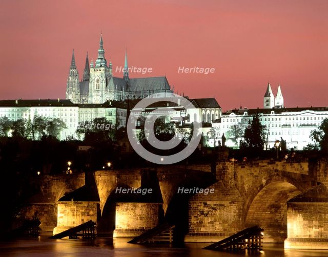 Prague Castle and St Vitus Cathedral, Czech Republic. Creator: Peter Thompson.