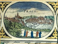 Prague, colored engraving from the book Le Theatre du monde or Nouvel Atlas 1645, created, p…