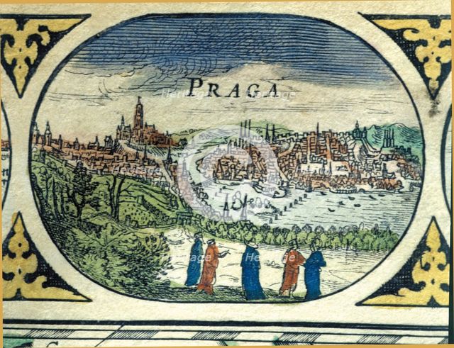 Prague, colored engraving from the book 'Le Theatre du monde' or 'Nouvel Atlas', 1645, created, p…