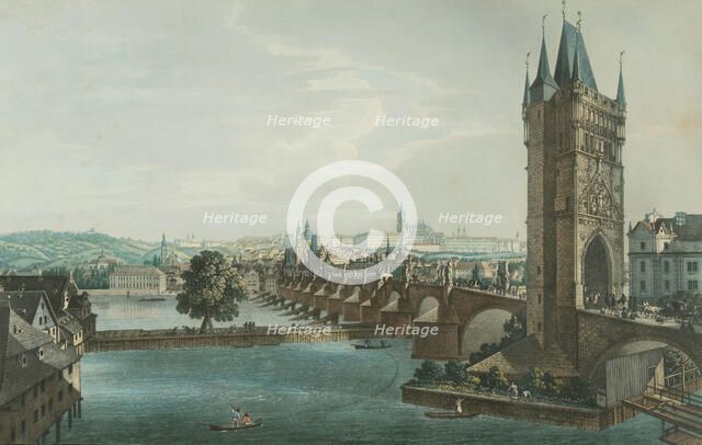 Prague. Hradcany, Lesser Town. Old Town Bridge Tower. View from the southeast, c 1840. Creator: Richter, Carl August (1785-1853).