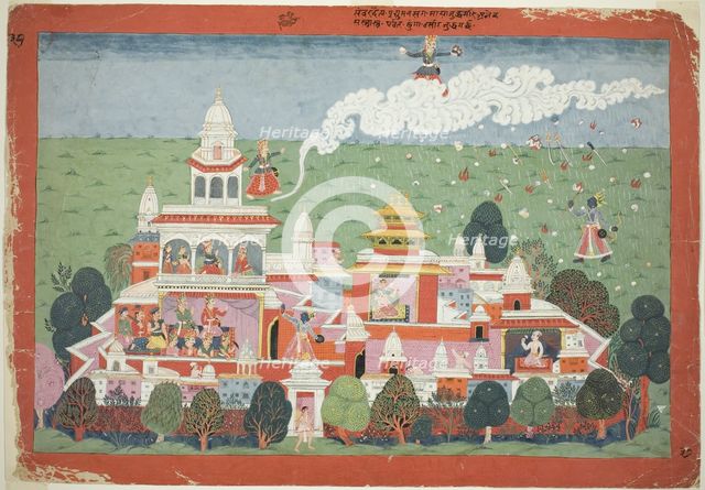 Pradyumna Enters the Palace of the Demon Sambar and Challenges him to Battle, page..., c. 1775. Creator: Unknown.