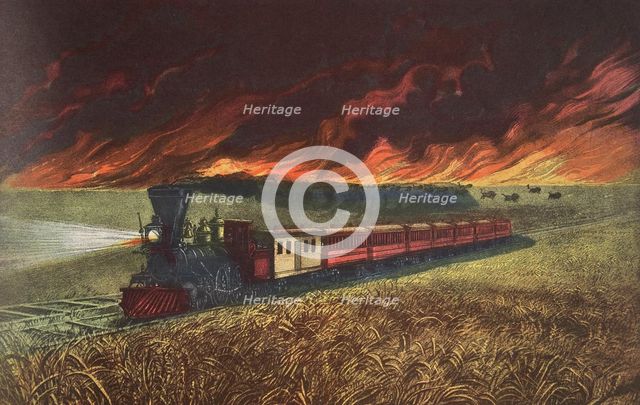 Prairie Fires of the Great West, pub. 1871, Currier & Ives (Colour Lithograph)