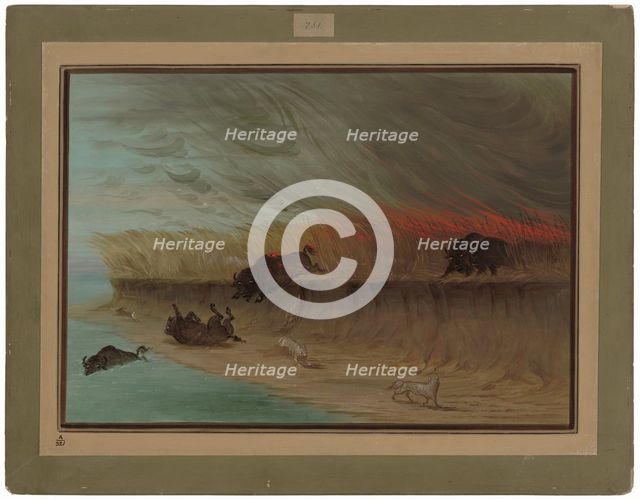 Prairie Meadows Burning, 1861/1869. Creator: George Catlin.