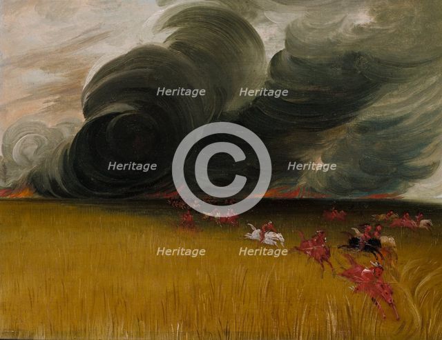 Prairie Meadows Burning, 1832. Creator: George Catlin.
