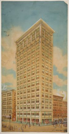 Prairie School Skyscraper, Chicago, Illinois, Perspective, 1910. Creator: Peter Joseph Weber