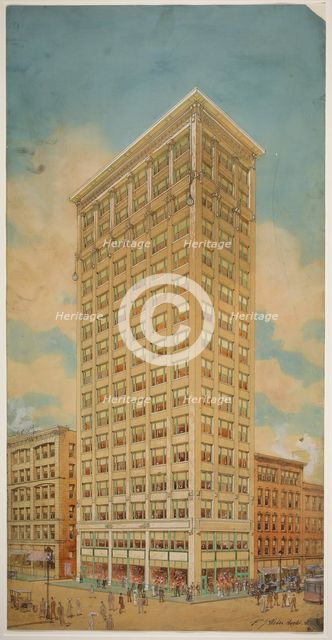 Prairie School Skyscraper, Chicago, Illinois, Perspective, 1910. Creator: Peter Joseph Weber.
