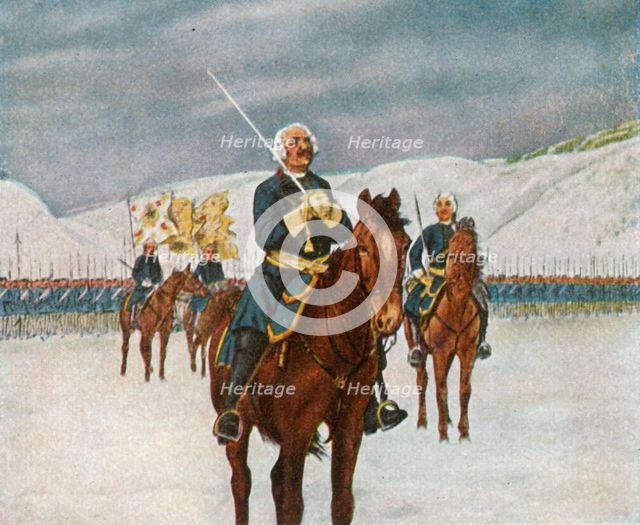 Prayer of the Old Dessauer before the Battle of Kesselsdorf, 15 December 1745, (1936). Creator: Unknown.