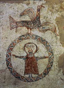 Prayer, detail of mural Painting that was in the apse of the pre-Romanesque church of Sant Quirze…