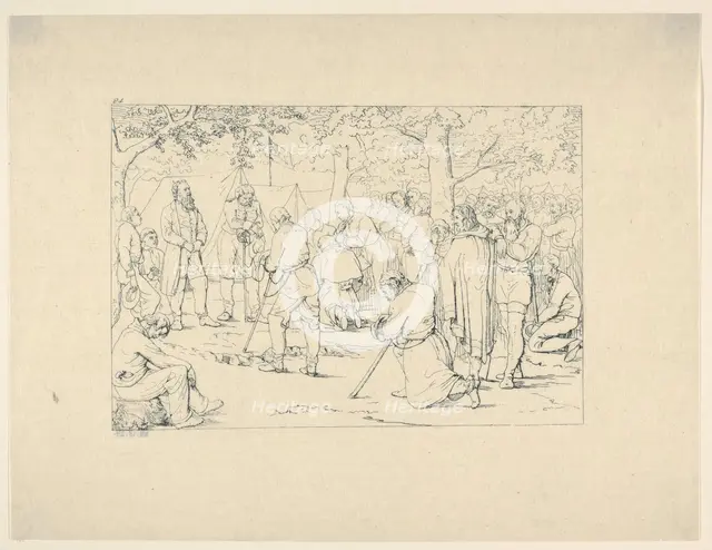 Prayer in Stonewall Jackson's Camp (from Confederate War Etchings), 1861-63. Creator: Adalbert John Volck.