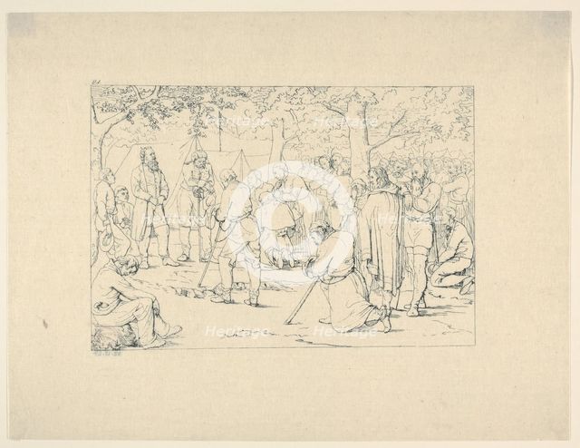 Prayer in Stonewall Jackson's Camp (from Confederate War Etchings), 1861-63. Creator: Adalbert John Volck.