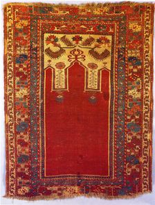 Prayer Rug with Triple Arch Design, Turkey, probably late 18th century. Creator: Unknown