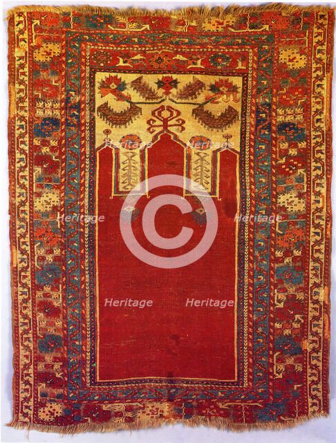Prayer Rug with Triple Arch Design, Turkey, probably late 18th century. Creator: Unknown.