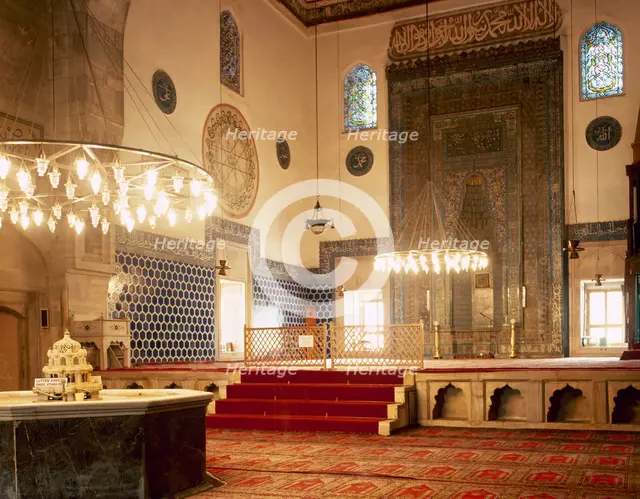 Prayer Room with the mihrab, Green Mosque, Bursa, Turkey, 1999. Creator: Unknown.