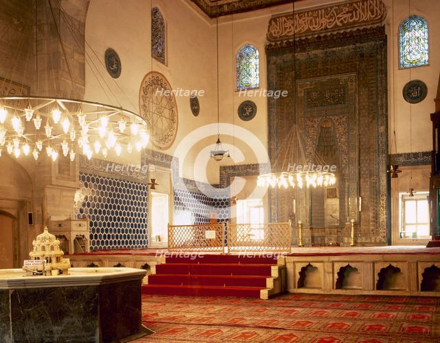 Prayer Room with the mihrab, Green Mosque, Bursa, Turkey, 1999. Creator: Unknown.