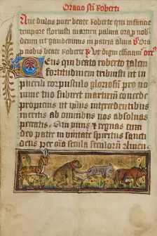 Prayer to Robert of Bury with Four Animals in Procession; Illustrated Vita Christi..., about 1480-14 Creator: Unknown