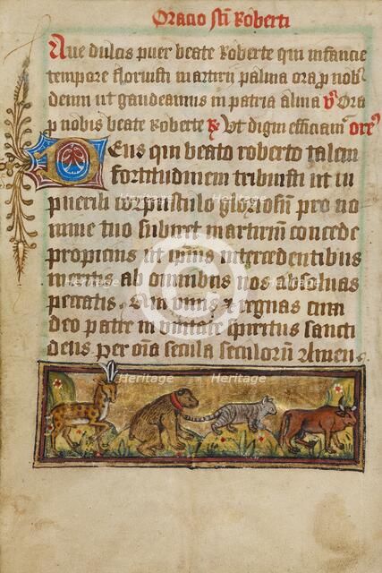 Prayer to Robert of Bury with Four Animals in Procession; Illustrated Vita Christi..., about 1480-14 Creator: Unknown.