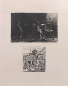 Prayer (upper); Cart in Front of a House (lower), 1845. Creator: Charles Emile Jacque