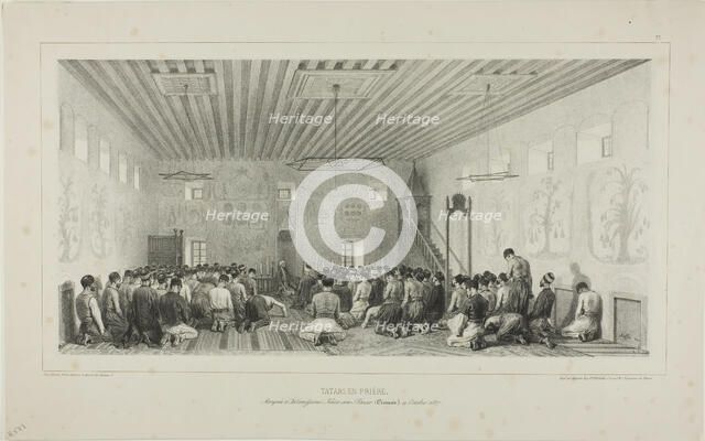 Praying Tartars, Istrimdjami-Kara-sou-Bazar, Crimea, October 19, 1837, 1844. Creator: Auguste Raffet.