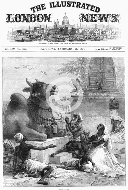 Praying to Nandi for relief from Famine, Bengal, India, 1874. Artist: Unknown