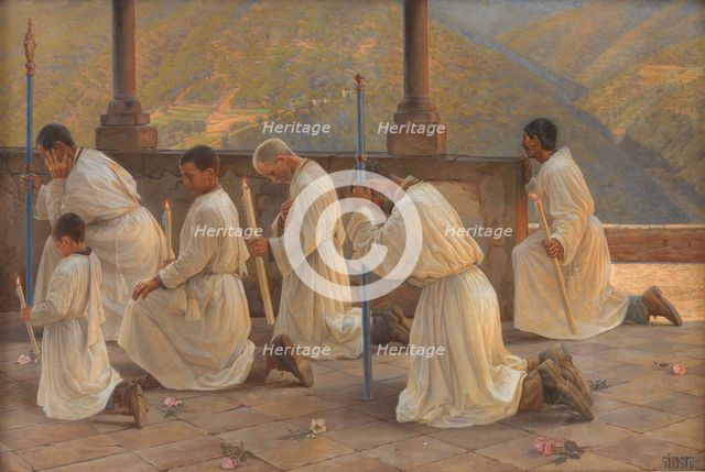 Praying for rain, procession in the Apennines, 1895. Creator: Johannes Martin Fasting Wilhjelm.