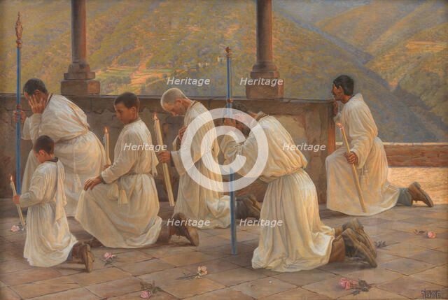 Praying for rain, procession in the Apennines, 1895. Creator: Johannes Martin Fasting Wilhjelm.