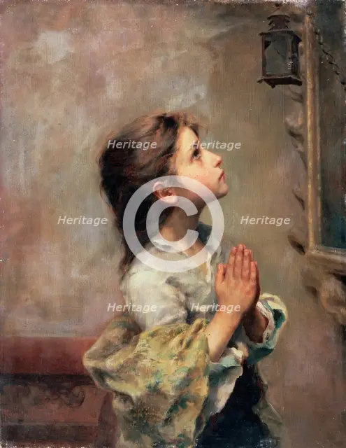 'Praying Girl', Italian painting of 19th century.  Artist: Roberto Ferruzzi