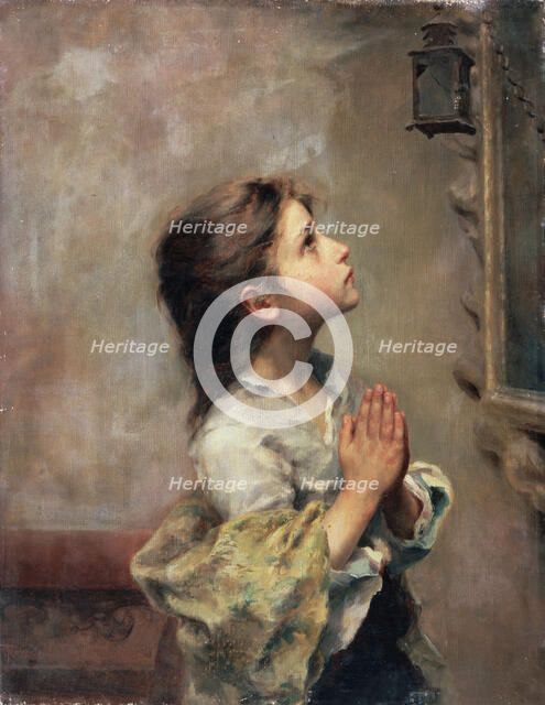 'Praying Girl', Italian painting of 19th century.  Artist: Roberto Ferruzzi