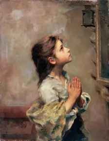 Praying Girl Italian painting of 19th century. Artist: Roberto Ferruzzi