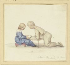 Praying little girl, sitting in front of her brother, 1827. Creator: Marie Ellenrieder